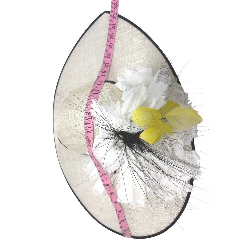 Nigel Rayment Fascinator Hat White Black Yellow Kentucky Derby Wedding - Picture 6 of 13